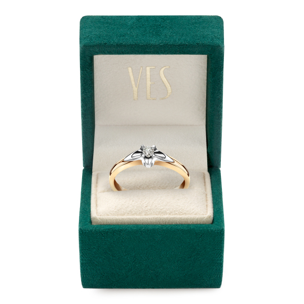Pierścionek z dwukolorowego złota z diamentem - 0,08 ct -  Amore