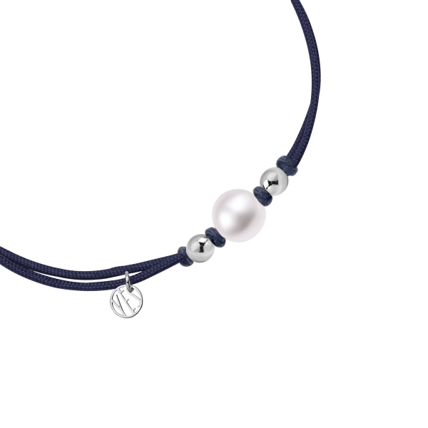 Bransoletka srebrna na sznurku z perłą - Pearls