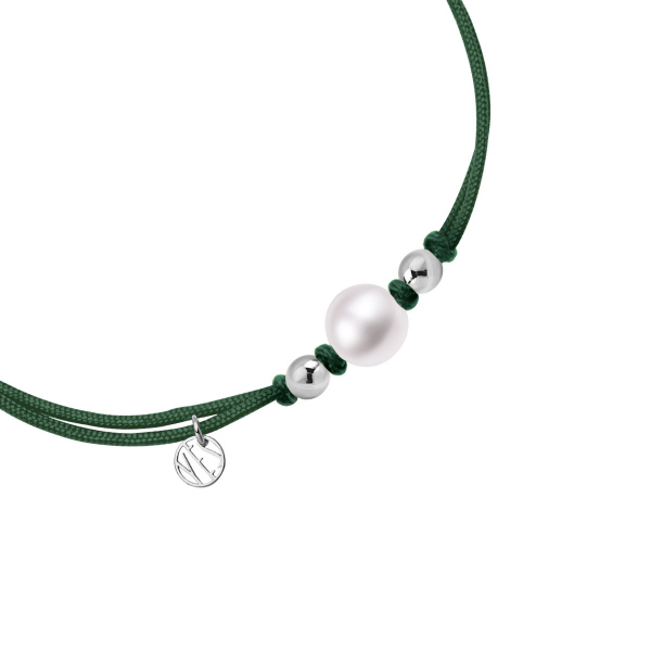 Bransoletka srebrna na sznurku z perłą - Pearls