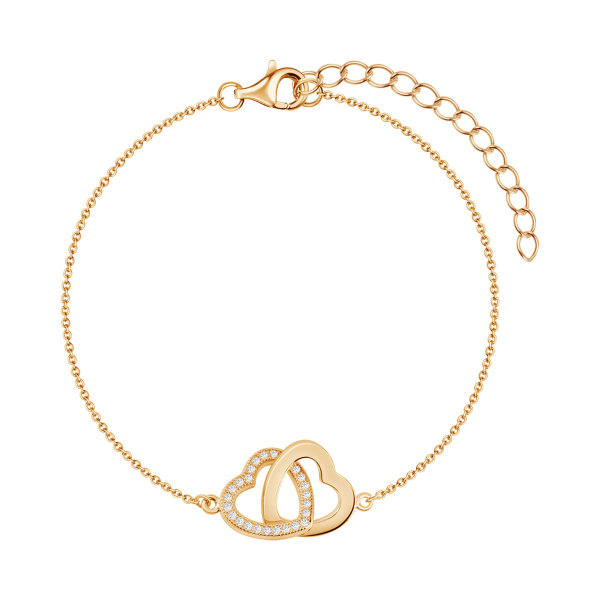 Bransoletka srebrna pozłacana z cyrkoniami - serca - Scarlet