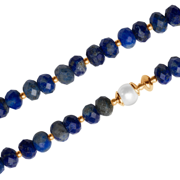 Bransoletka srebrna pozłacana z lapisem lazuli i perłą - Palette