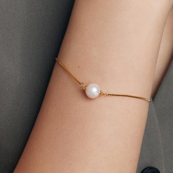 Bransoletka srebrna pozłacana z perłą - Pearls