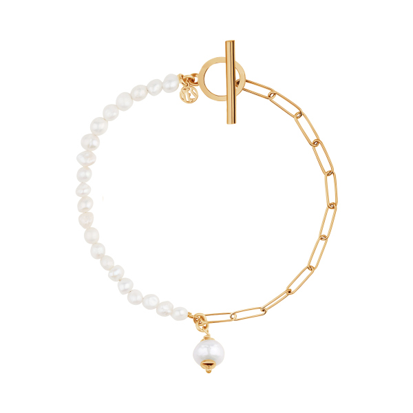 Bransoletka srebrna pozłacana z perłami - Pearls