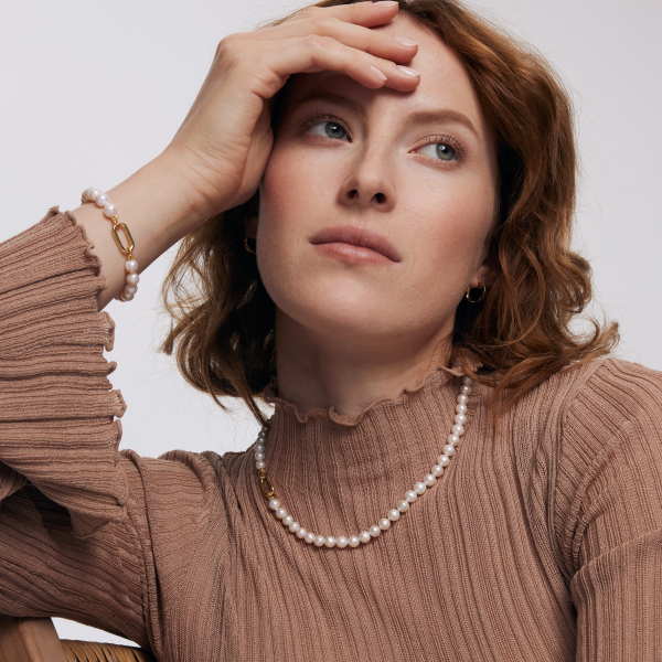 Bransoletka srebrna pozłacana z perłami - Pearls