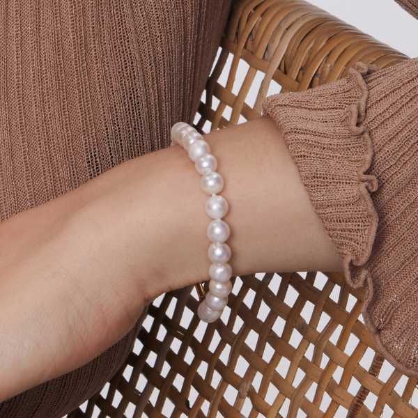 Bransoletka srebrna pozłacana z perłami - Pearls