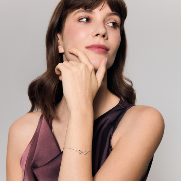 Bransoletka srebrna z cyrkoniami - serca - Unique 