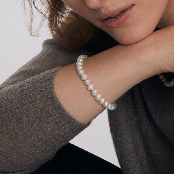 Bransoletka srebrna pozłacana z perłami - Pearls