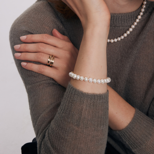 Bransoletka srebrna pozłacana z perłami - Pearls