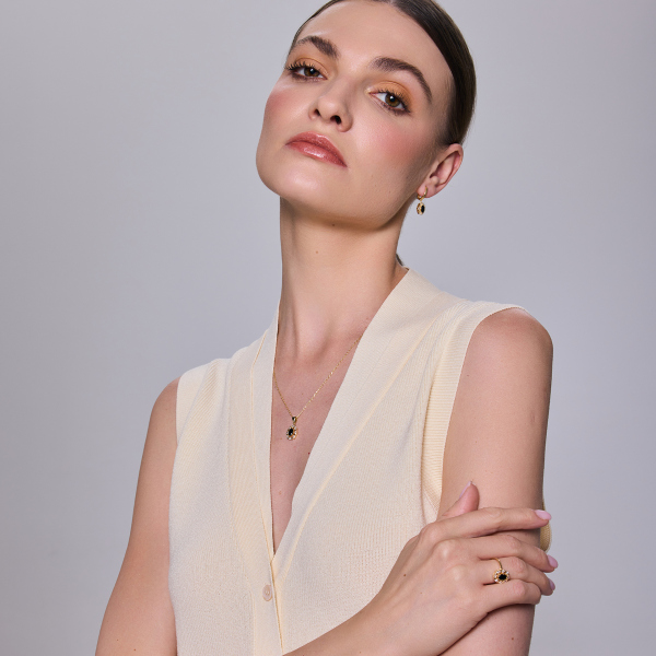 Kolczyki srebrne pozłacane z czarnymi cyrkoniami - Scarlet