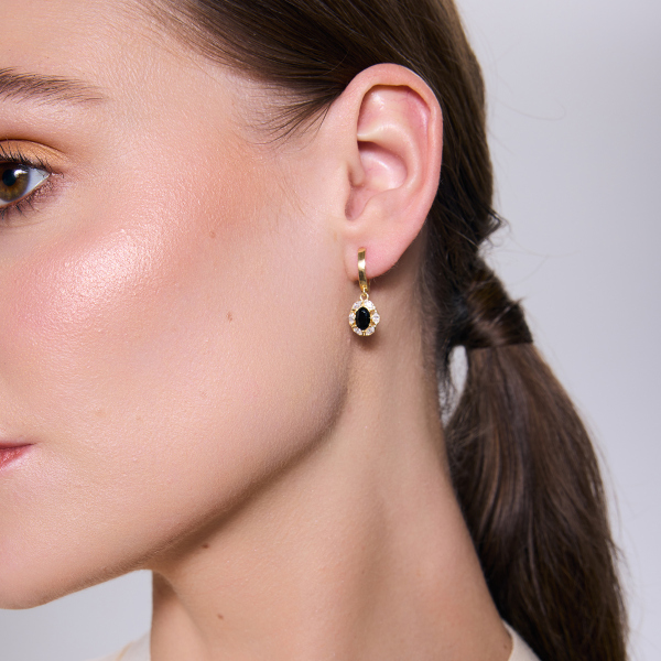 Kolczyki srebrne pozłacane z czarnymi cyrkoniami - Scarlet