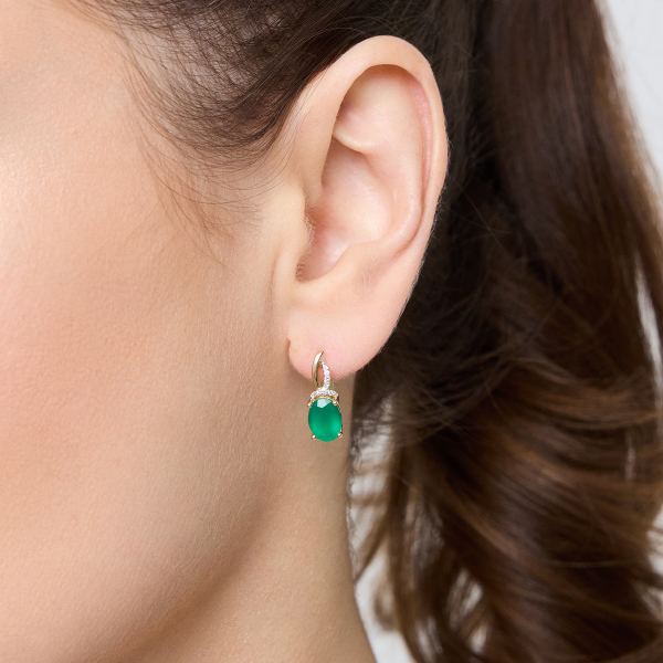 Kolczyki złote z chalcedonami i diamentami