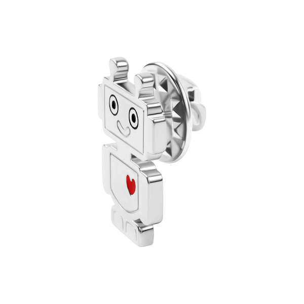 Pin z mosiądzu z czerwoną emalią - robot - YES x Kosmos dla Dziewczynek