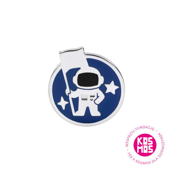 Pin z mosiądzu z granatową i czarną emalią - astronauta - YES x Kosmos dla Dziewczynek