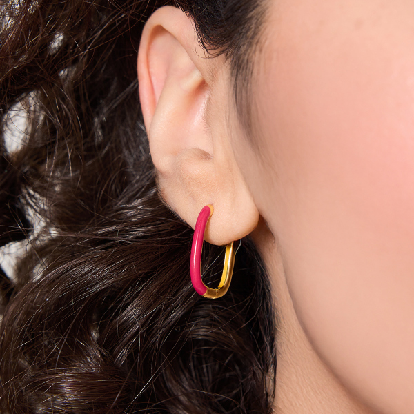 Kolczyki srebrne pozłacane pokryte fuksjową emalią