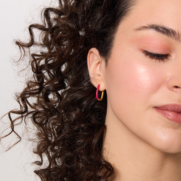 Kolczyki srebrne pozłacane pokryte fuksjową emalią