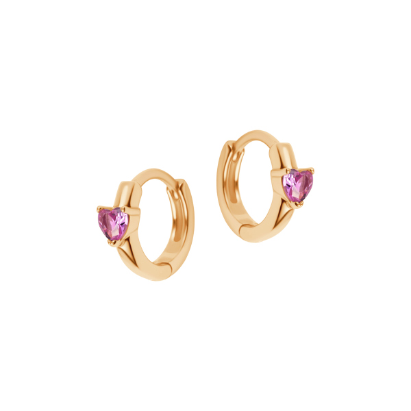 Kolczyki srebrne pozłacane z syntetycznym korundem - serca - Mini