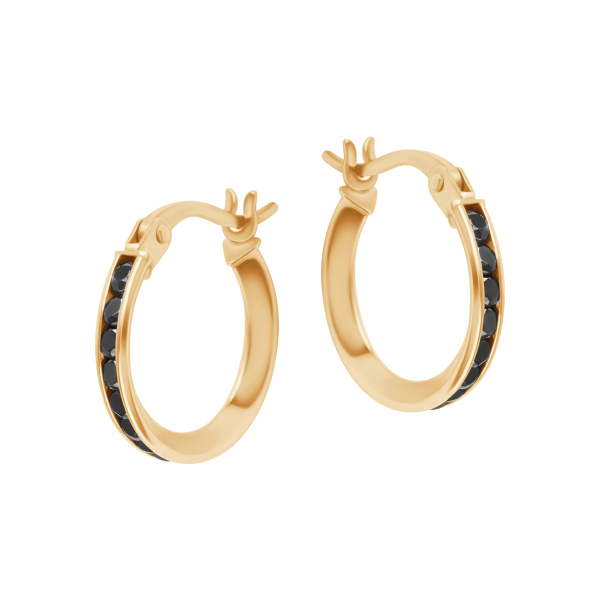 Kolczyki złote z czarnymi cyrkoniami - koła - 1,4 cm - YES Rings