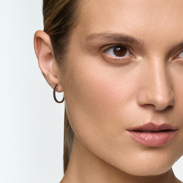 Kolczyki złote z czarnymi diamentami - 1,6 cm - Midnight