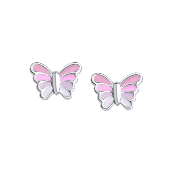 Kolczyki srebrne pokryte różową emalią - motyle - Mini