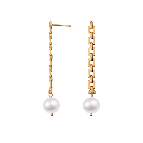 Kolczyki srebrne pozłacane z perłami i cyrkoniami - Pearls