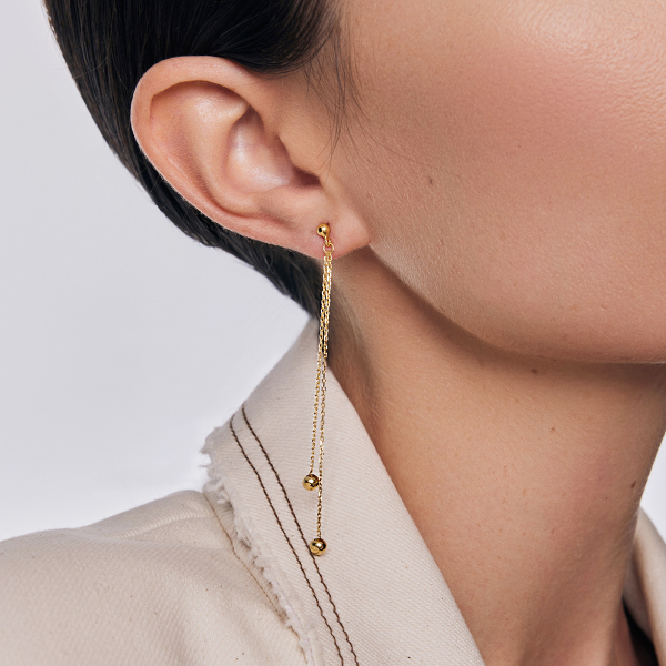 Kolczyki wiszące srebrne pozłacane - kulki - Simple