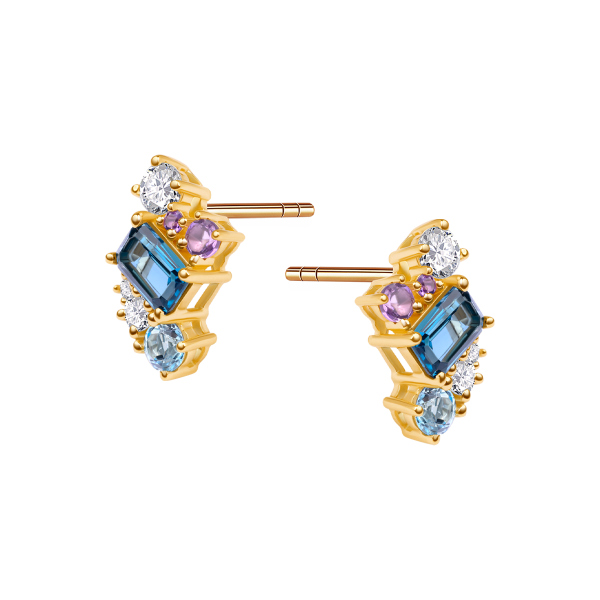 Kolczyki złote z ametystami i topazami - Iris