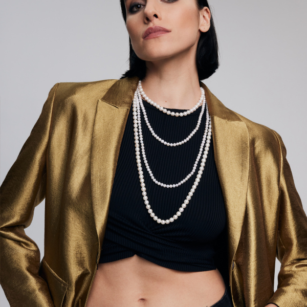 Naszyjnik kaskadowy z pereł z cyrkoniami - Pearls