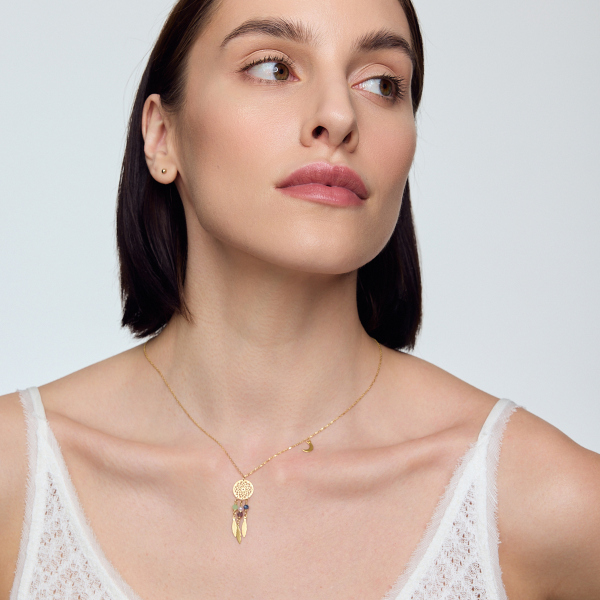 Naszyjnik srebrny pozłacany ze szkłem - łapacz snów - Night Sky