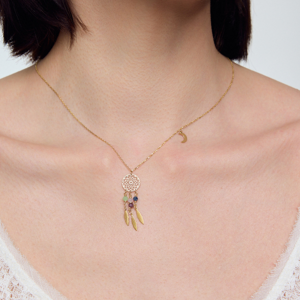 Naszyjnik srebrny pozłacany ze szkłem - łapacz snów - Night Sky