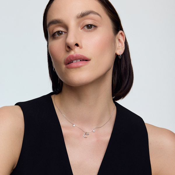 Naszyjnik srebrny z cyrkoniami - księżyc - Night Sky