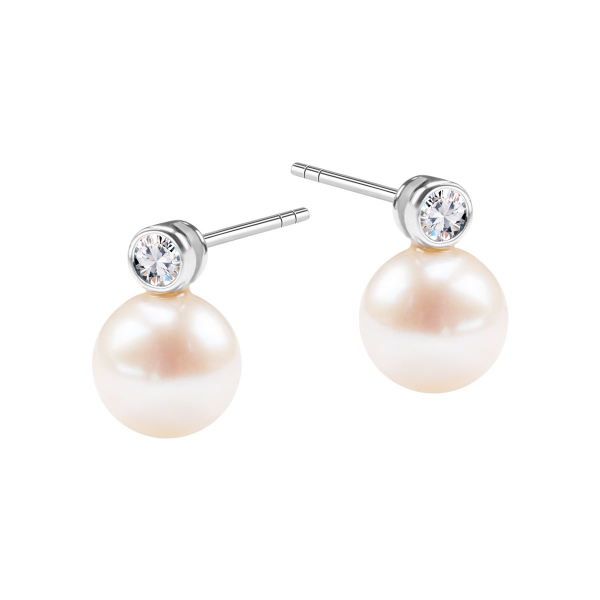 Kolczyki srebrne z perłami i cyrkoniami - Pearls of Sky