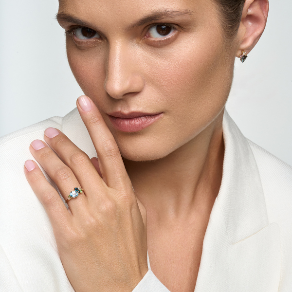 Pierścionek złoty z topazami i granatami - Iris