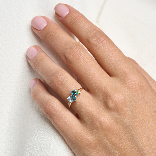 Pierścionek złoty z topazami i granatami - Iris