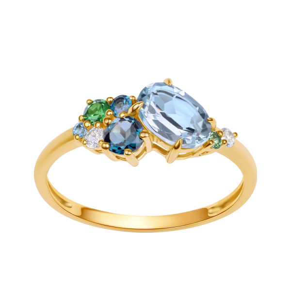 Pierścionek złoty z topazami i granatami - Iris