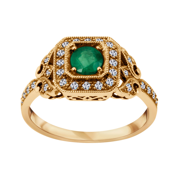 Pierścionek złoty ze szmaragdem i białymi szafirami - Kolekcja Wiktoriańska 