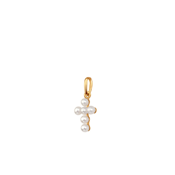 Zawieszka złota z perłami - krzyżyk - Pearls 
