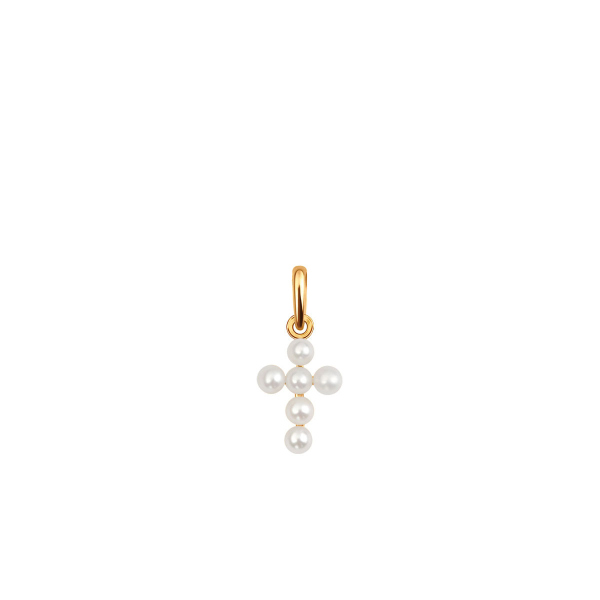 Zawieszka złota z perłami - krzyżyk - Pearls 