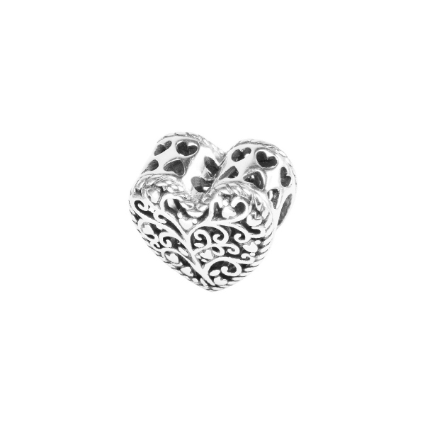 Beads srebrny - serce - Dots