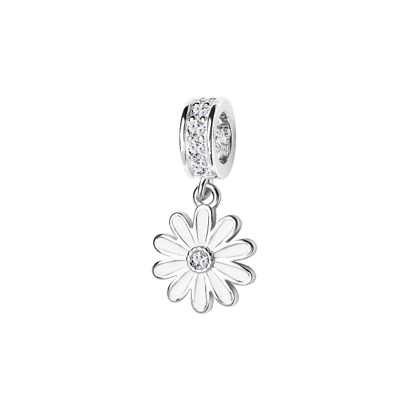 Beads srebrny pokryty emalią z cyrkoniami - kwiat - Dots 