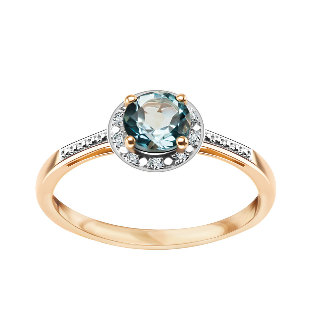 Pierścionek z dwukolorowego złota z topazem i diamentami (16879BT